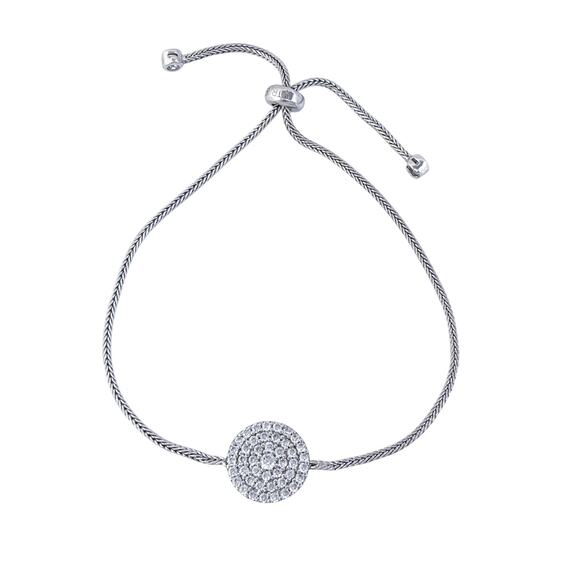 CZ Circle Slider Bracelet | Sterling Silver 925 | Adjustable Up To 9" - Picture 1 of 5
